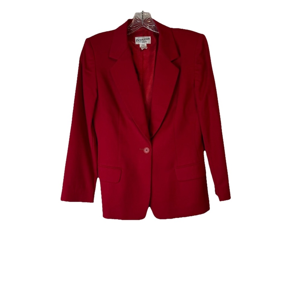 VTG PENDLETON Womens Size 4P Wool Blazer Jacket Red Lined Pockets USA